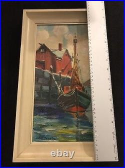 Vintage A. E. Tucker Folk Art Oil Painting Maritime Scene Gruppe Style
