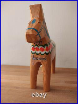 Vintage Akta Hemslojd Painted Swedish Dala Horse Wooden Folk Art brown Large 10