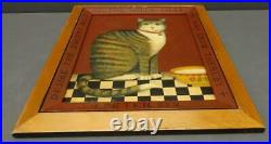 Vintage American Folk Art CAT Painting by Diane Ulmer Pedersen 15.75x12.5