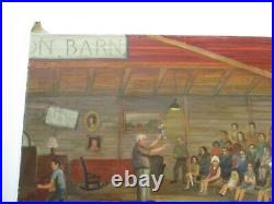 Vintage American Folk Art Painting Antique Barn Auction 30 Inches Portrait Luria