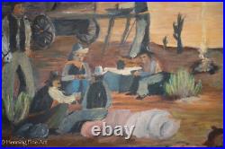 Vintage American Folk Art Painting Western Landscape Pioneer Signed Walt Hillman