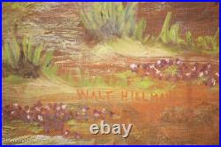 Vintage American Folk Art Painting Western Landscape Pioneer Signed Walt Hillman