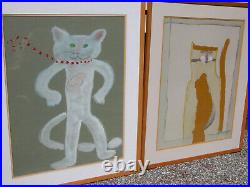 Vintage American Outsider Folk Art Paintings CATS Earl Swanigan STYLE Unsigned