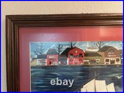 Vintage Americana Folk Art Painting Dockside harbor New England artist Nicholson