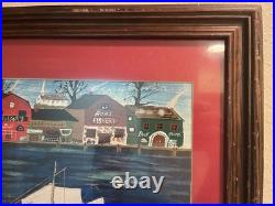 Vintage Americana Folk Art Painting Dockside harbor New England artist Nicholson