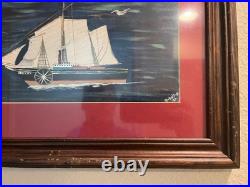 Vintage Americana Folk Art Painting Dockside harbor New England artist Nicholson