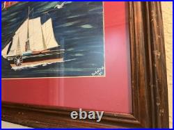 Vintage Americana Folk Art Painting Dockside harbor New England artist Nicholson