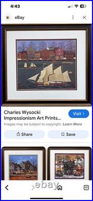 Vintage Americana Folk Art Painting Dockside harbor New England artist Nicholson