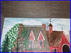Vintage Amish Folk Art Original Oil Acrylic Painting Quilting Day 17x 29
