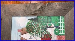 Vintage Amish Folk Art Original Oil Acrylic Painting Quilting Day 17x 29