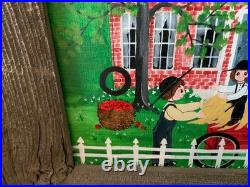 Vintage Amish Folk Art Original Oil Acrylic Painting Quilting Day 17x 29