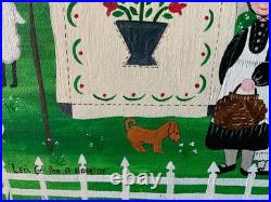Vintage Amish Folk Art Original Oil Acrylic Painting Quilting Day 17x 29