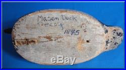 Vintage Antique Mason Glass Eye Painted Wood Duck Decoy Folk Art Hunting Tool