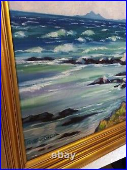 Vintage Antique Stunning California Coast Malibu Ocean Oil on Canvas Painting