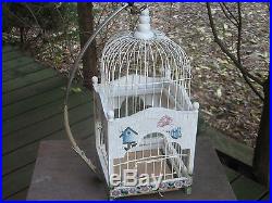 Vintage Antique Victorian Dome Wood Wire Bird Cage Folk Art Floral Hand Painted