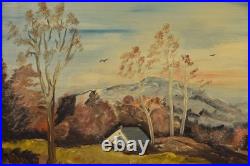 Vintage Art Painting Smoky Mountains Fall Colors Hillside Oak Folk Landscape