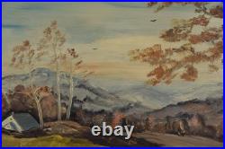 Vintage Art Painting Smoky Mountains Fall Colors Hillside Oak Folk Landscape