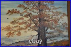 Vintage Art Painting Smoky Mountains Fall Colors Hillside Oak Folk Landscape