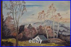 Vintage Art Painting Smoky Mountains Fall Colors Hillside Oak Folk Landscape