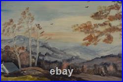 Vintage Art Painting Smoky Mountains Fall Colors Hillside Oak Folk Landscape