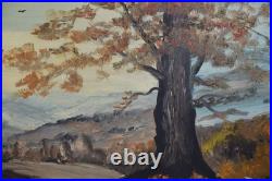 Vintage Art Painting Smoky Mountains Fall Colors Hillside Oak Folk Landscape
