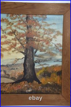 Vintage Art Painting Smoky Mountains Fall Colors Hillside Oak Folk Landscape