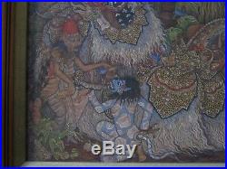 Vintage Bali Painting Masterful Folk Art Tropical Landscape Figures Village Old