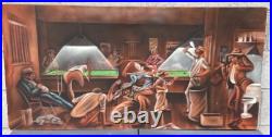 Vintage Black African American Folk Art People Bar Pool Drinking Oil Painting
