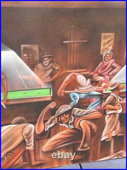 Vintage Black African American Folk Art People Bar Pool Drinking Oil Painting