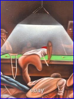 Vintage Black African American Folk Art People Bar Pool Drinking Oil Painting