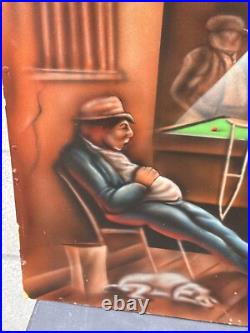 Vintage Black African American Folk Art People Bar Pool Drinking Oil Painting
