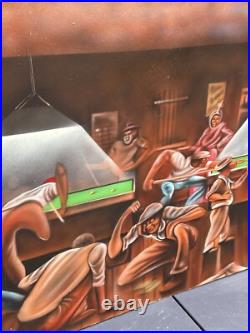 Vintage Black African American Folk Art People Bar Pool Drinking Oil Painting