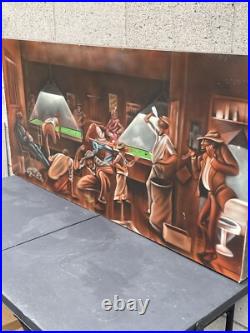 Vintage Black African American Folk Art People Bar Pool Drinking Oil Painting