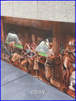 Vintage Black African American Folk Art People Bar Pool Drinking Oil Painting