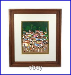 Vintage Brazilian Folk Art Oil Painting of Beach Scene Signed Maria Lia