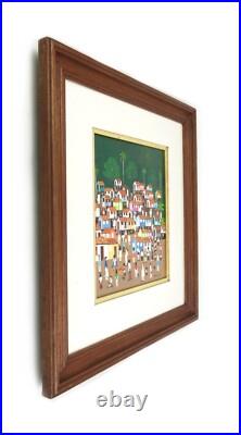 Vintage Brazilian Folk Art Oil Painting of Beach Scene Signed Maria Lia