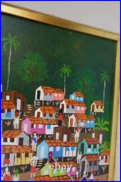 Vintage Brazilian Folk Art Oil Painting of Beach Scene Signed Maria Lia