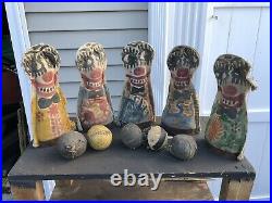 Vintage Carnival Game Cat Rack Punk Lot Of 5 Folk Art Hand Painted With Balls #1