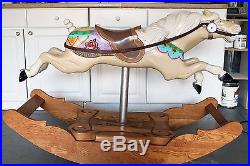Vintage Carved Solid Wood Carousel Rocking Horse Hand Painted Folk Art