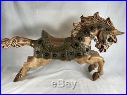 Vintage Carved Wooden Carousel Roman Chariot Horse Hand Painted Folk Art
