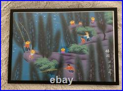 Vintage Chinese Folk Art Painting Fishing Original MCM Shan Xi Colorful Rare