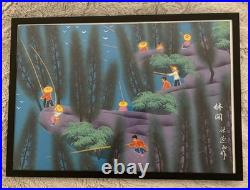 Vintage Chinese Folk Art Painting Fishing Original MCM Shan Xi Colorful Rare