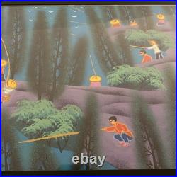 Vintage Chinese Folk Art Painting Fishing Original MCM Shan Xi Colorful Rare