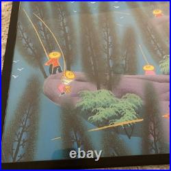 Vintage Chinese Folk Art Painting Fishing Original MCM Shan Xi Colorful Rare