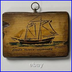 Vintage Christopher Gurshin Painting Wood Folk Art Ship Schooner Pinky Essex MA