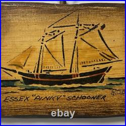 Vintage Christopher Gurshin Painting Wood Folk Art Ship Schooner Pinky Essex MA