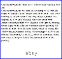 Vintage Christopher Gurshin Painting Wood Folk Art Ship Schooner Pinky Essex MA