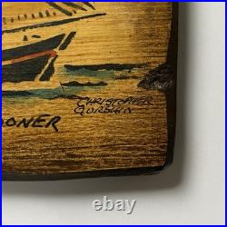 Vintage Christopher Gurshin Painting Wood Folk Art Ship Schooner Pinky Essex MA