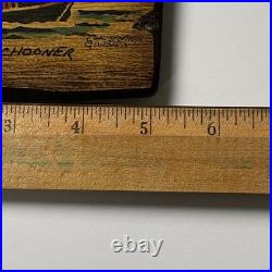 Vintage Christopher Gurshin Painting Wood Folk Art Ship Schooner Pinky Essex MA