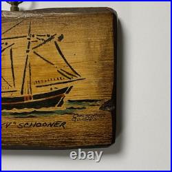 Vintage Christopher Gurshin Painting Wood Folk Art Ship Schooner Pinky Essex MA